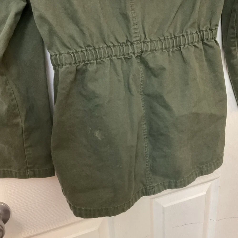 Old Navy Utility Jacket Girls Size L Green Pockets Hood Elastic Waist Zip Up